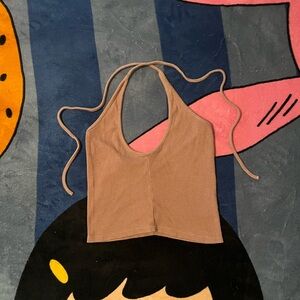 brown ribbed halter/crop top